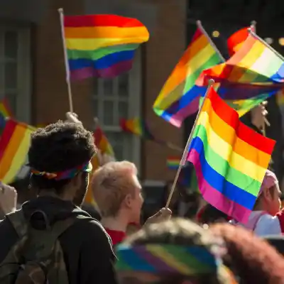 grupo de LGBTs com bandeiras
