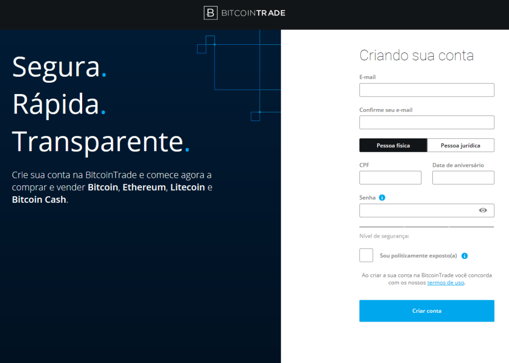 cadastro bitcointrade