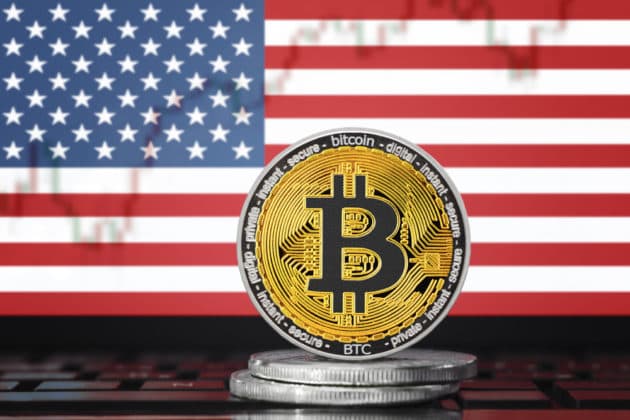 América do Norte bandeira dos EUA e bitcoin