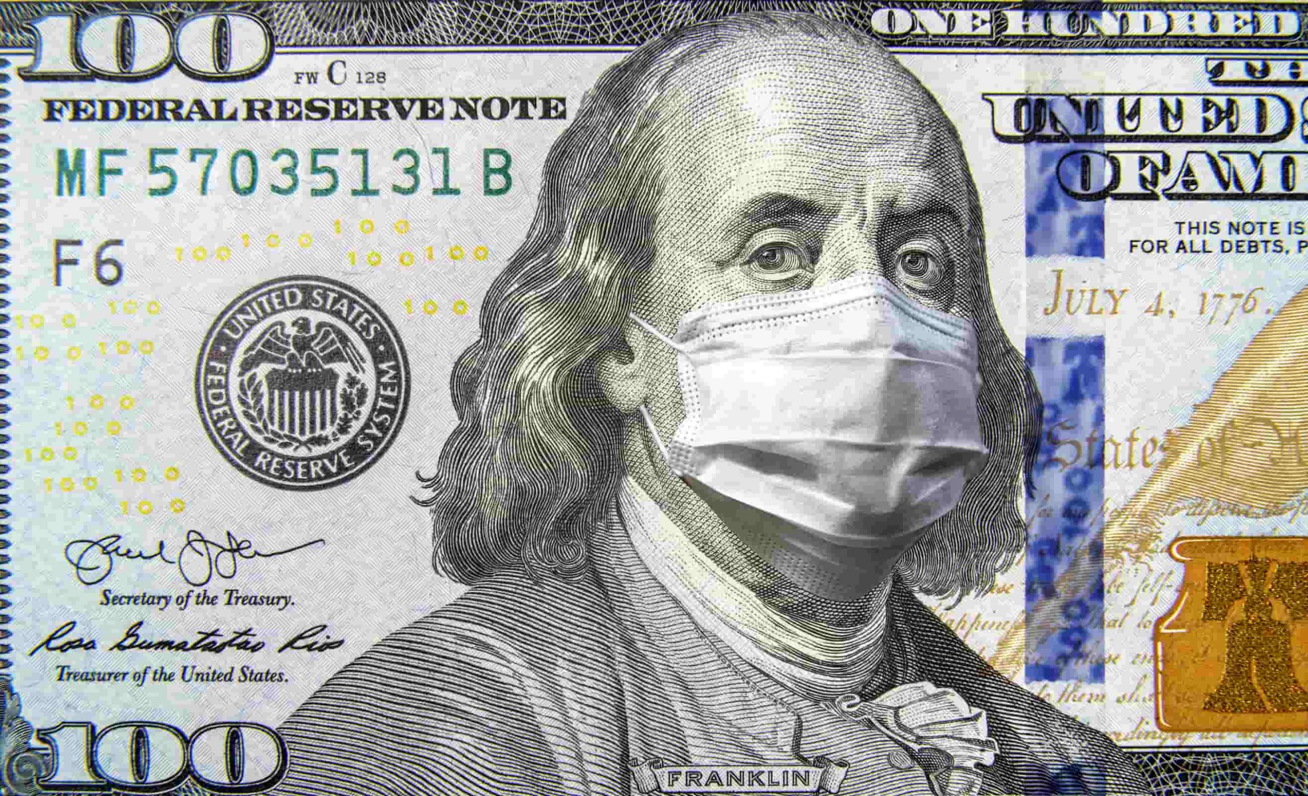 Benjamin Franklin dólar com máscara