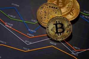 preço do bitcoin com moedas ao lado de gráfico