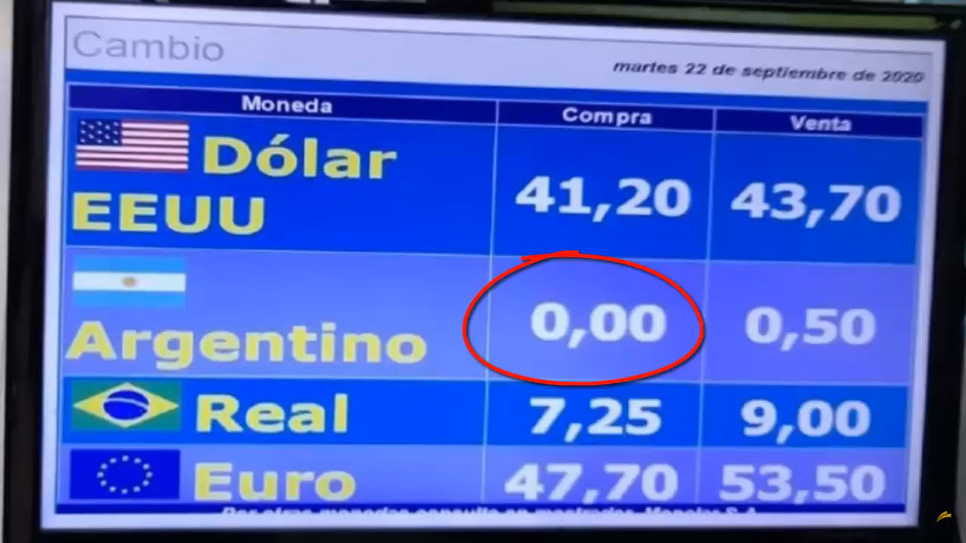 Casas de câmbio no Uruguai registraram a cotação do peso argentino em zero. A economia da Argentina está em ruínas, mas por que zero?