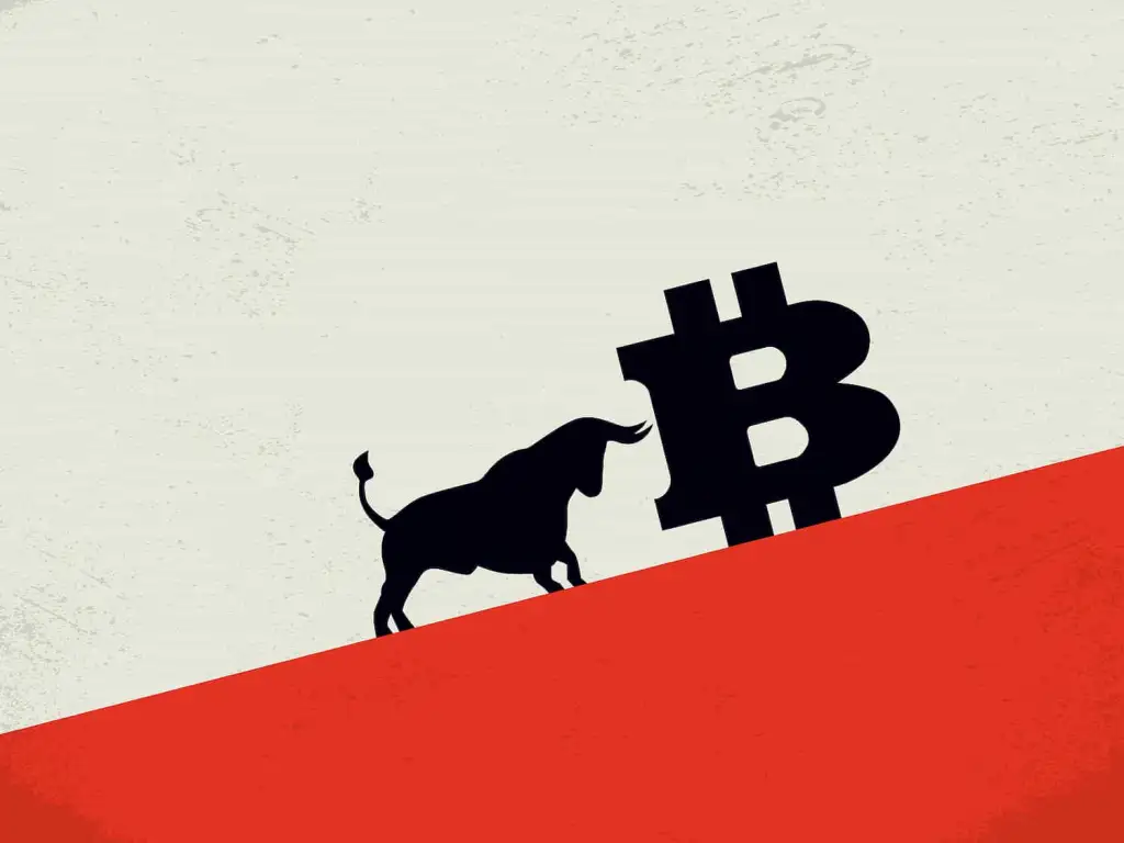 touro empurando o b de bitcoin