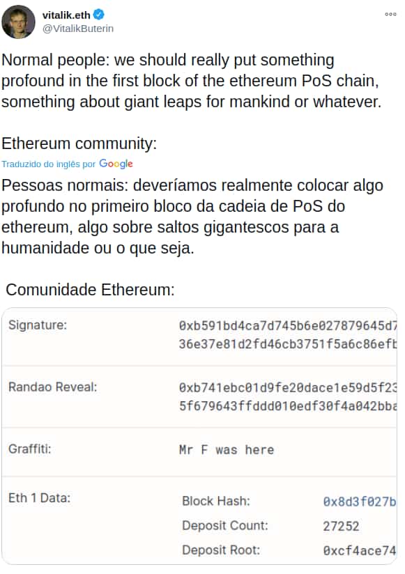 Vitalik comenta sobre primeiro bloco do Ethereum 2.0