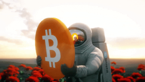 Astronauta com moeda de bitcoin