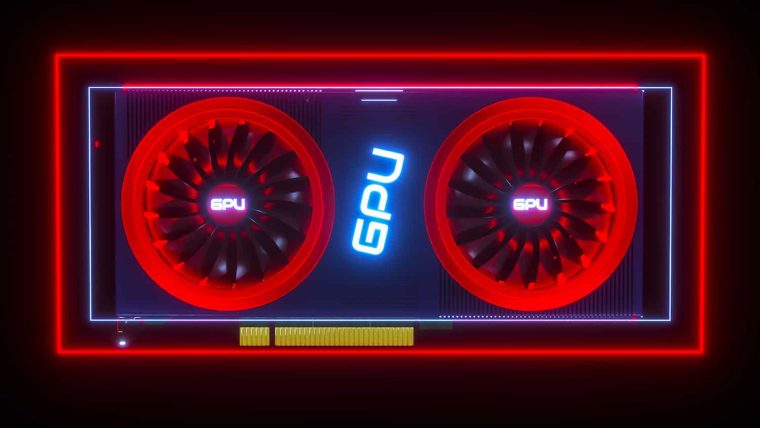 Placa de vídeo em vermelho escrita GPU no meio