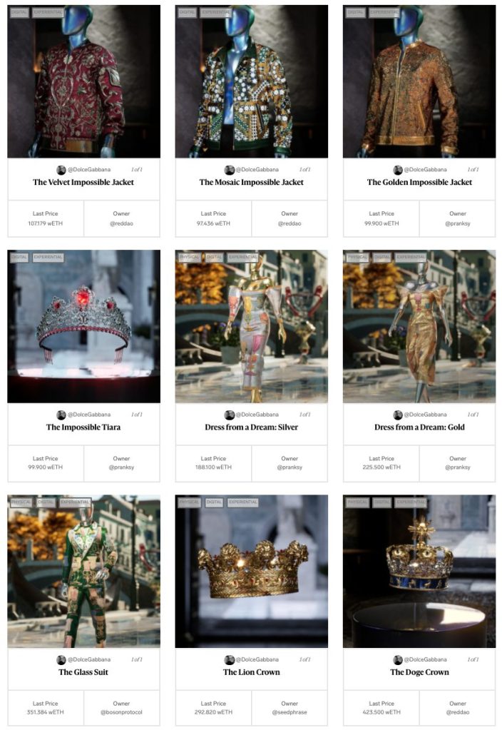 Coleção NFT Dolce & Gabbana no site UNXD