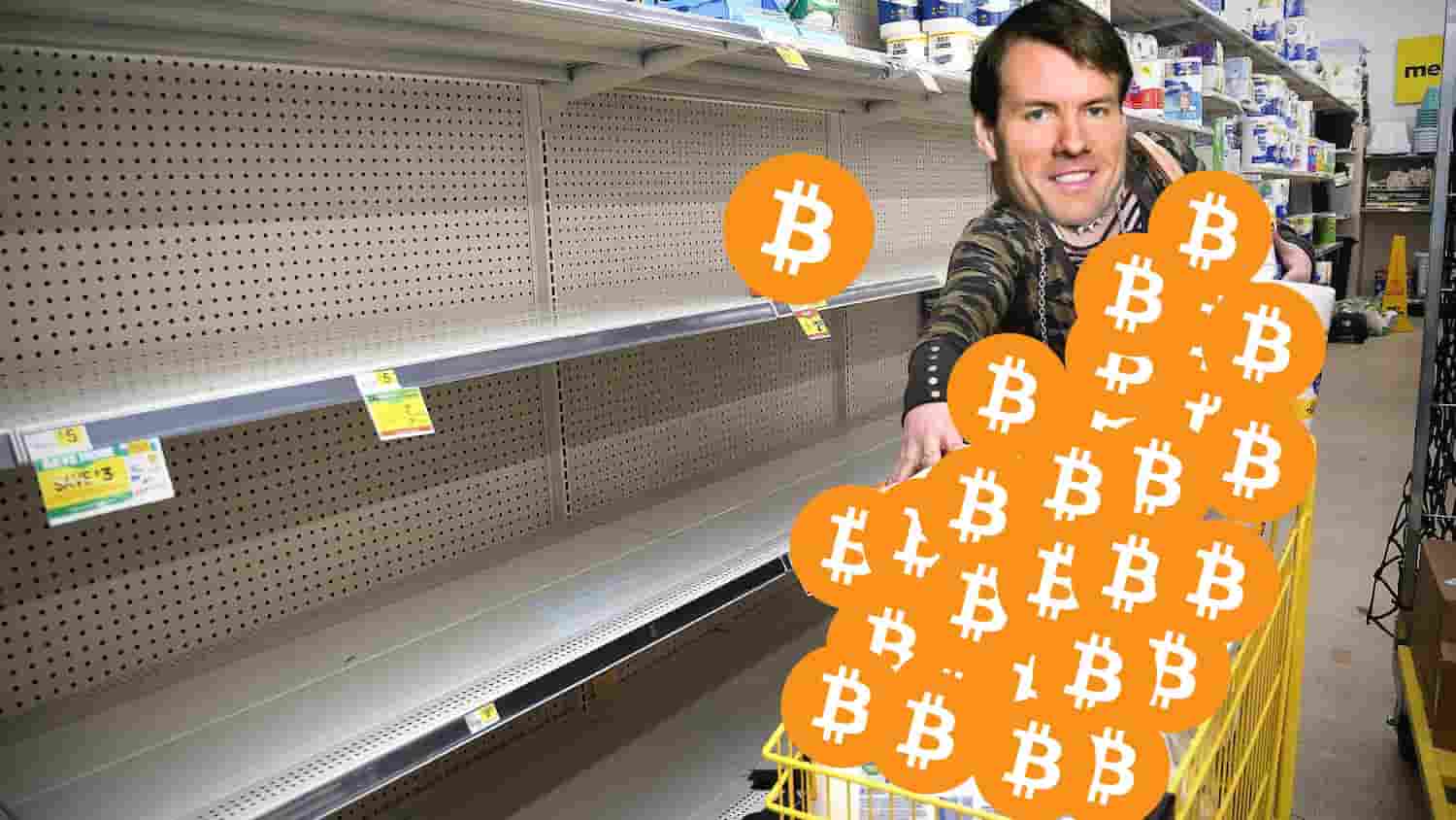 Michael Saylor com carrinho de compras lotado de bitcoins