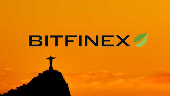 Logo da Bitfinex acima do Cirsto Redentor no Rio de Janiero