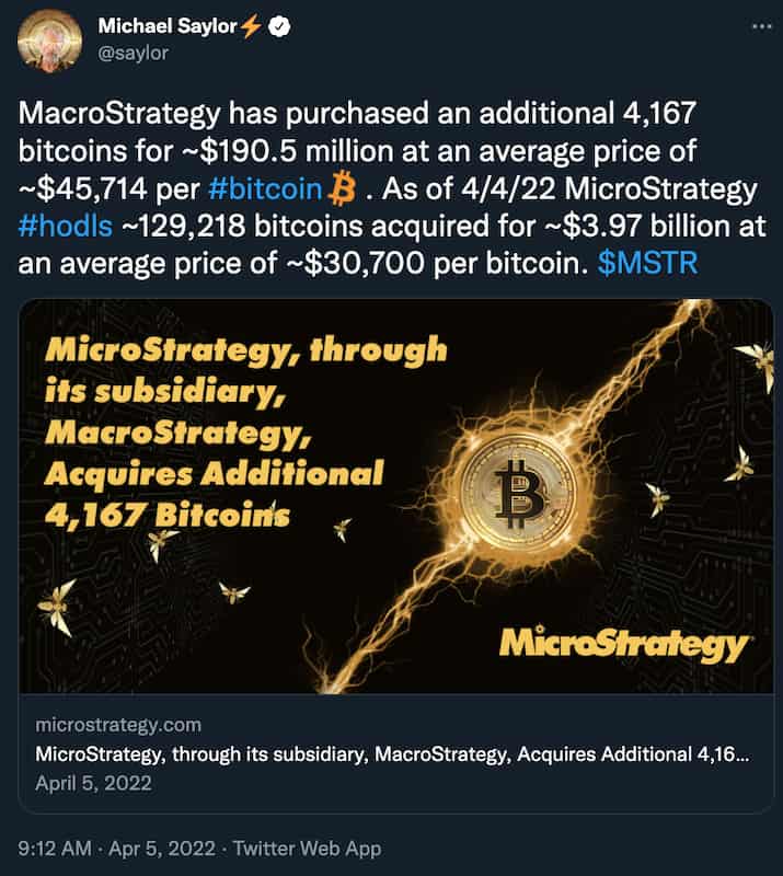 Anúncio da compra de BTC da MacroStrategy por Michael Saylor.