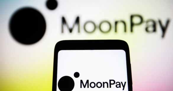 Ilustração de um celular com logo da MoonPay