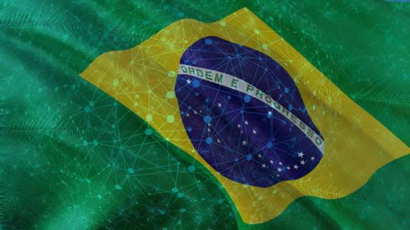 rede Blockchain Brasil - bandeira do brasil sobre uma grande rede digital