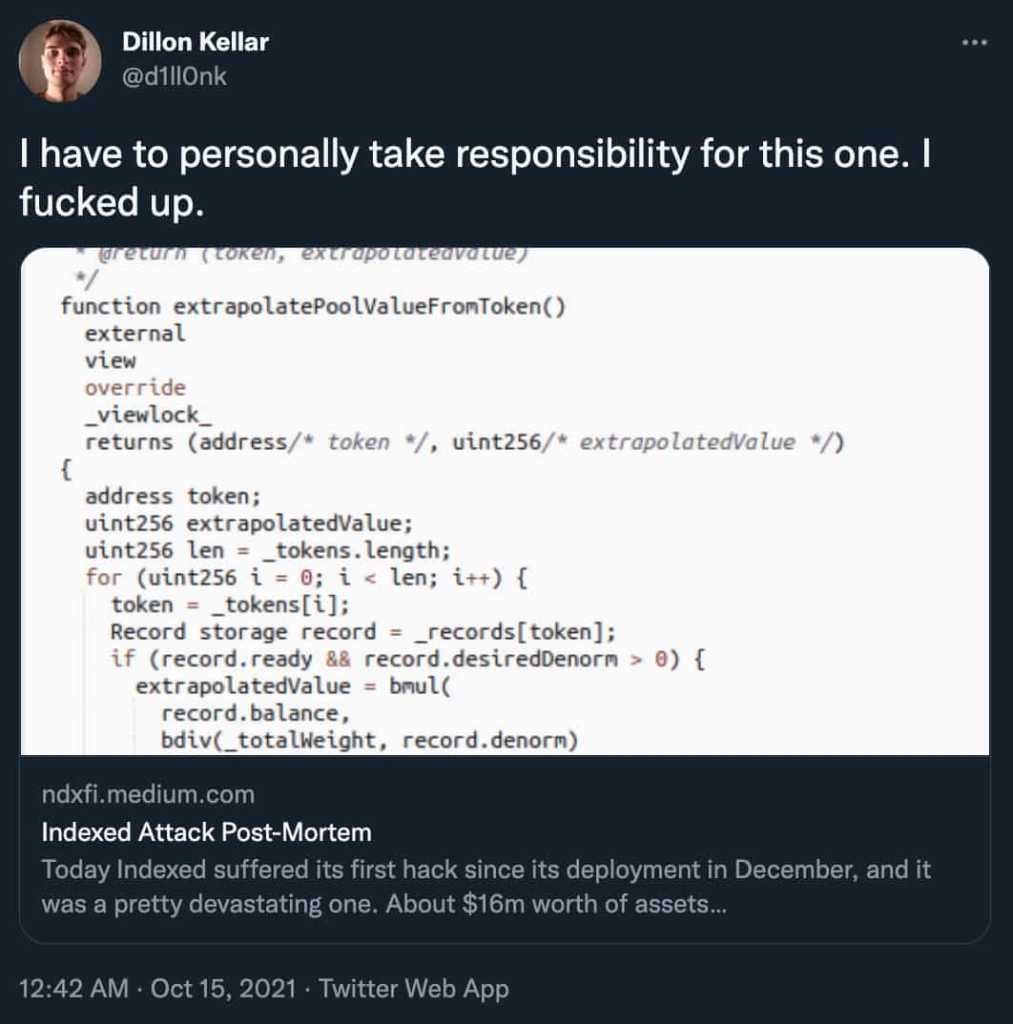 Tweet de Dillon Kellar "I have to personally take responsibility for this one. I fucked up".