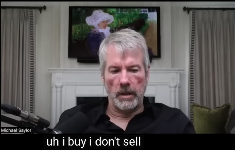 recorte do vídeo de Michael Saylor: "uh I buy I don't sell"