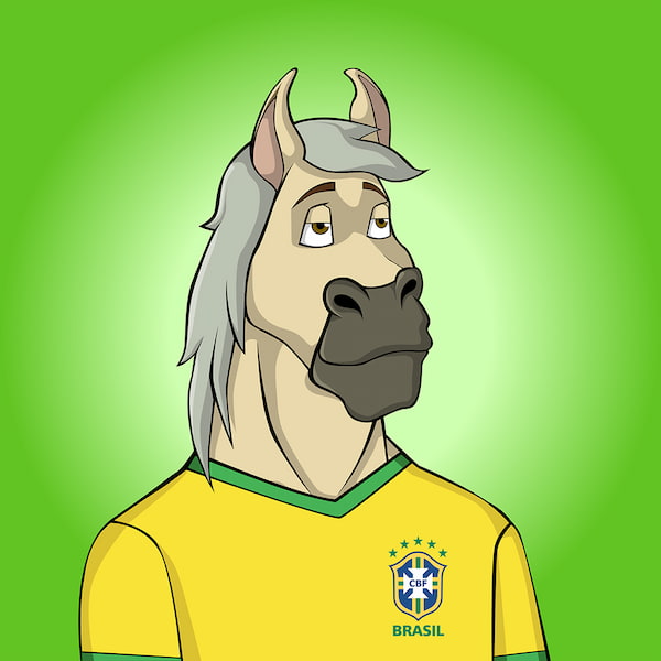 Horse wearing Brazil shirt, example of NFT from Farm Horses
