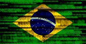 Bandeira do Brasil atrás de códigos binários