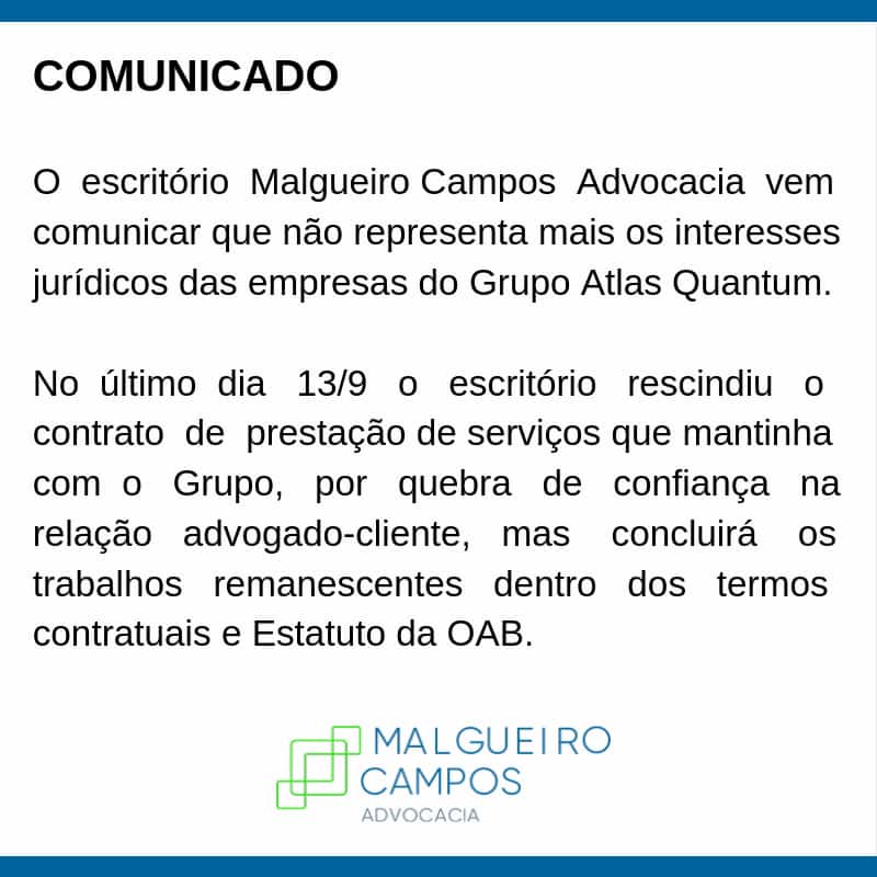 Comunicado oficial do escritório Malgueiro Campos Advocacia