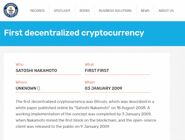 Primeira Criptomoeda Descentralizada - Bitcoin no Guinness