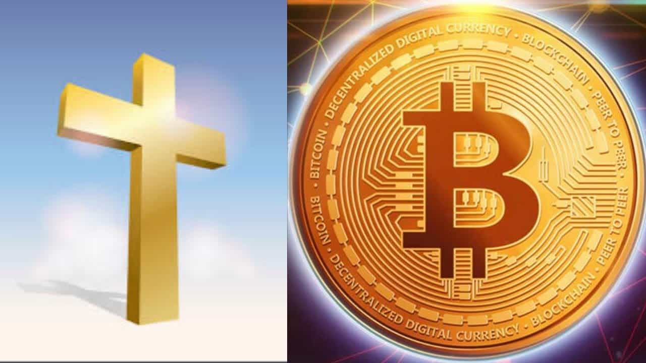 bitcoin e cruz dourada