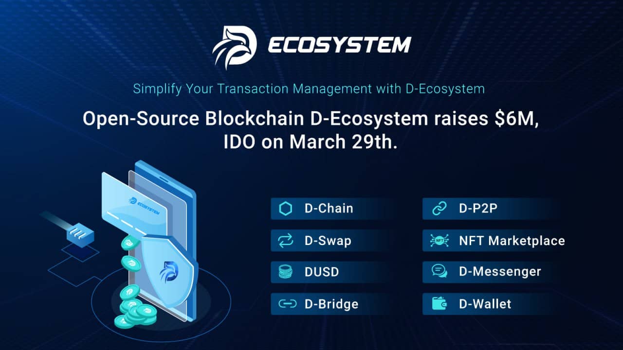 Blockchain Open-Source, D-Ecosystem levanta $6M e tem IDO em 29 de março