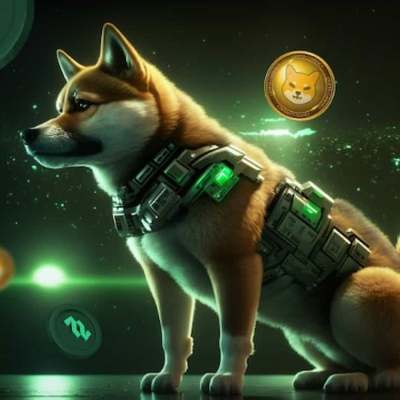 Cachorro shiba com moedas SHIB no espaço