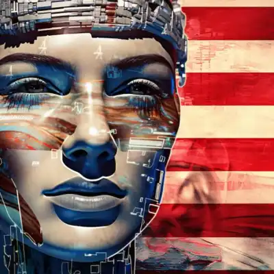 Inteligência Artificial com bandeira dos Estados Unidos no fundo