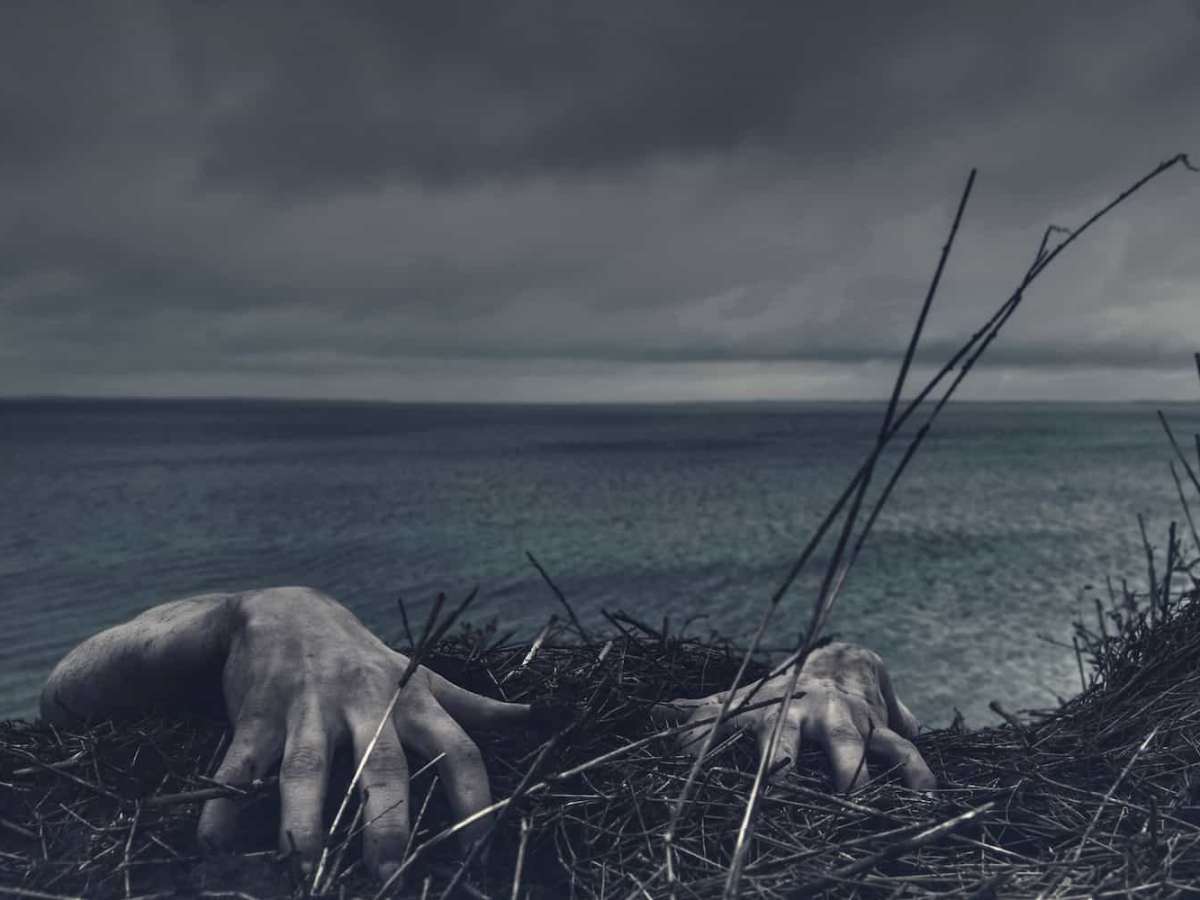 Zombie com mãos no mato