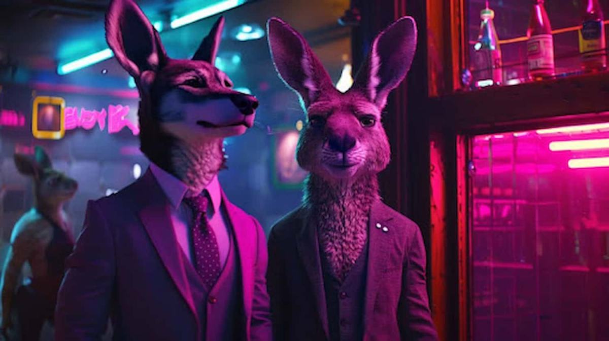 Kangamoon e Shiba Inu personificados