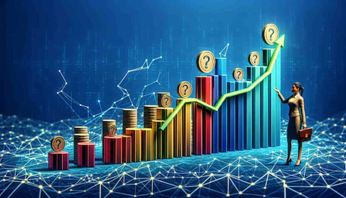 Pilhas de moedas formando um gráfico de aumento.