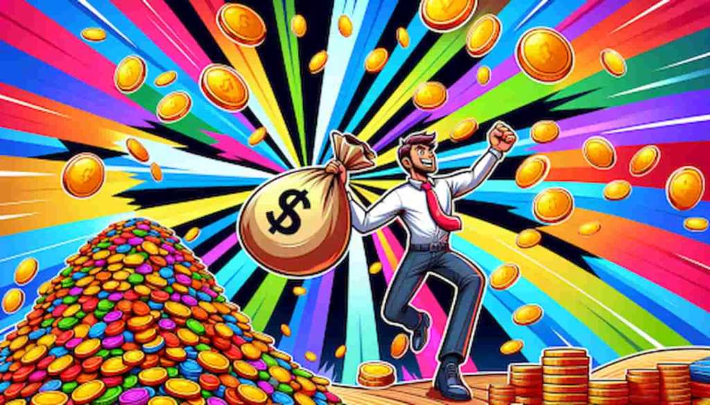 Homem segurando saco de moedas