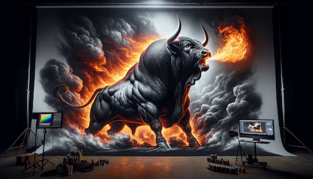 Touro soltando chamas pela boca