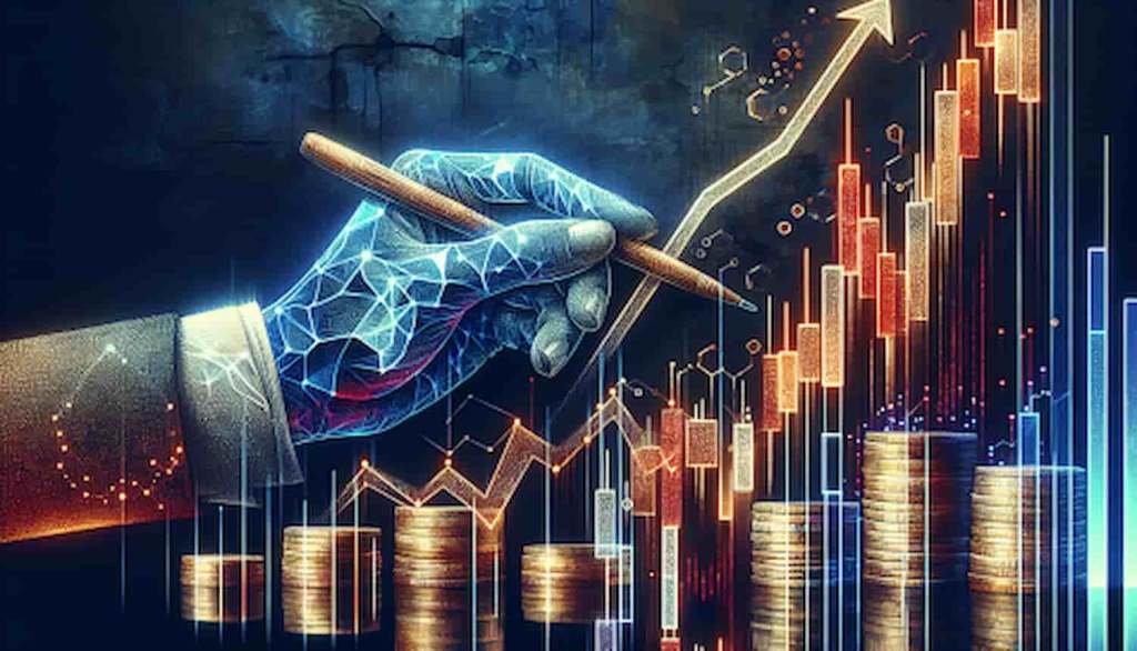 Gráfico em alta e pilhas de moedas
