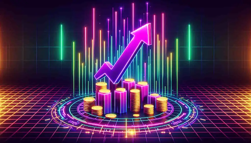 Pilhas de moedas e gráfico em alta