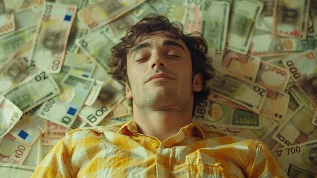 Homem descansando no dinheiro