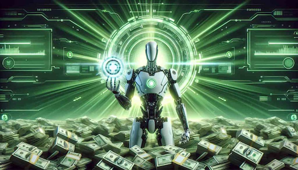 Robô entre dinheiro