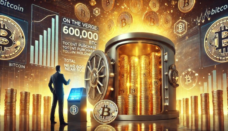 Na iminência: a recente compra da Strategy posiciona as participações totais de Bitcoin próximas de 600.000. 