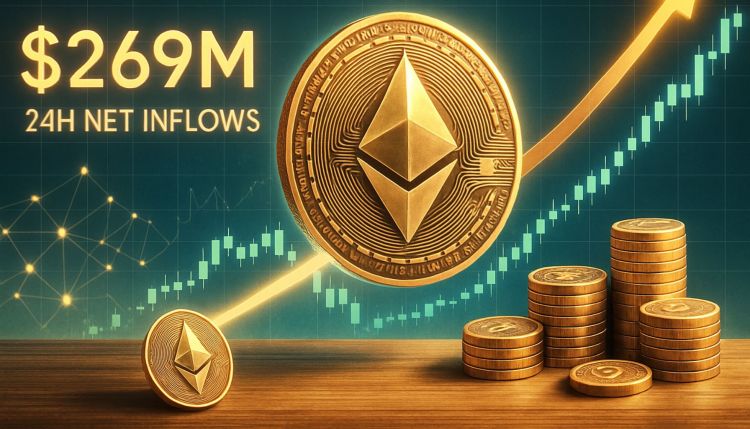O Ethereum registra US$ 269 milhões em entradas líquidas em 24 horas – o impulso de alta acelera.

Modificação:  
O impulso de alta ganha velocidade. 
