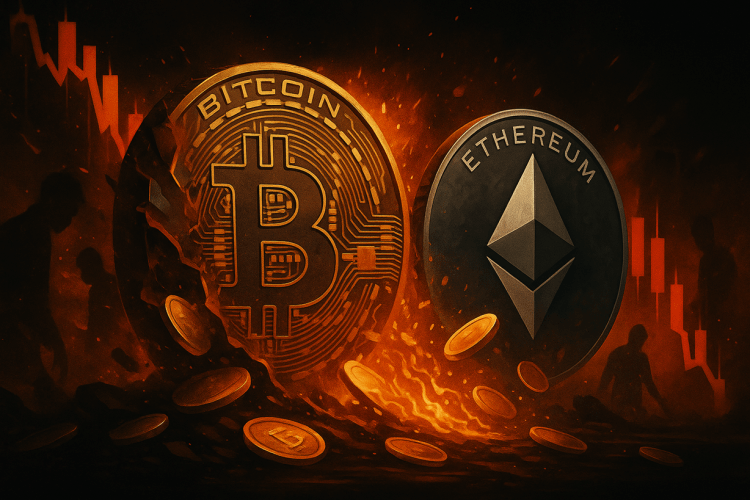 Criptomoedas sofrem quase US$ 1 bilhão em liquidações enquanto Bitcoin continua em queda. 
